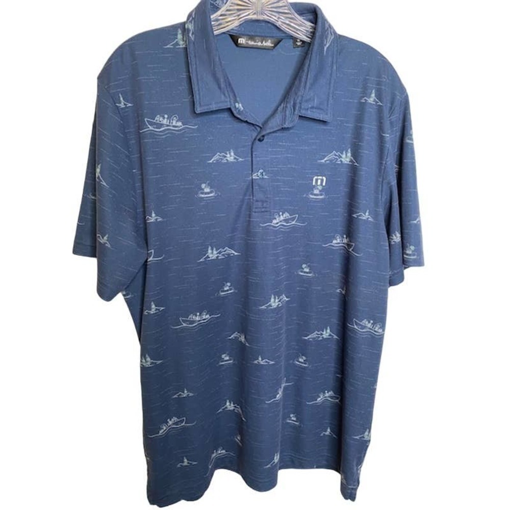 Travis Mathew Men's Polo Golf Blue/Gray Shirt Sz XL